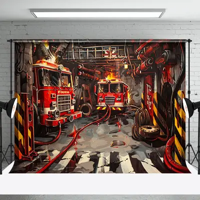 Painting Red Fire Truck Cake Smash Photo Backdrop
