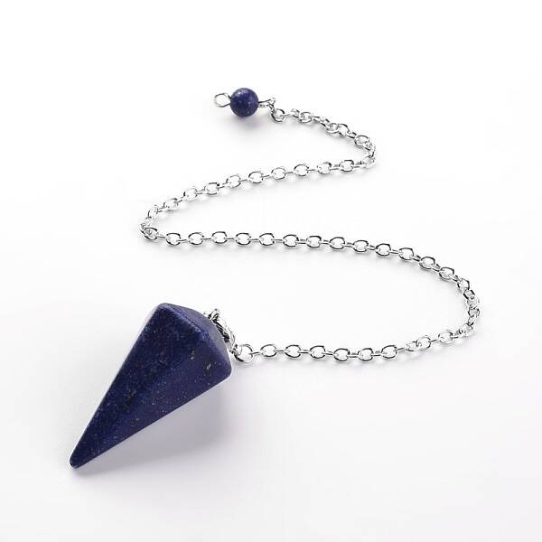 Platinum Tone Brass Lapis Lazuli Cone Hexagonal Pointed Dowsing Pendulums