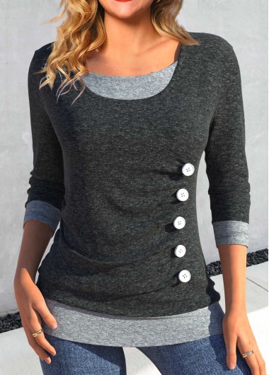 Modlily Dark Grey Fake 2in1 T Shirt - XXL