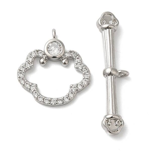 Brass Micro Pave Clear Cubic Zirconia Toggle Clasps
