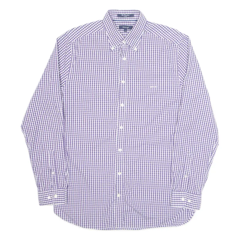 GANT Fitted Mens Shirt Purple Gingham Long Sleeve L