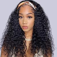 Deep Wave Human Hair Headband Wigs Kinky Curly Brazilian Remy Hair Glueless Human Hair Full Machine Made Headband  Wig For Wo...