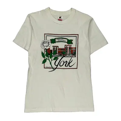 York Fruit Of The Loom Graphic T-Shirt - Medium White Cotton