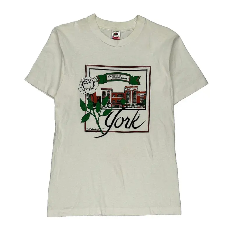 York Fruit Of The Loom Graphic T-Shirt - Medium White Cotton