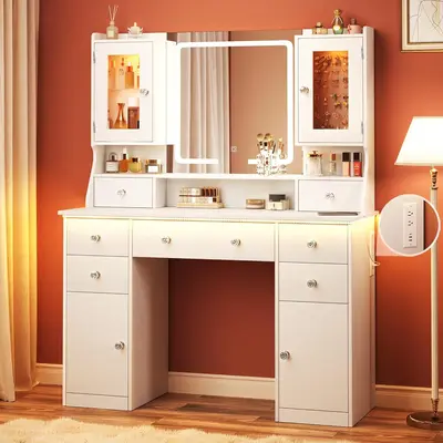 Vanity Desk with Led Mirror and RGB Lights, 42\