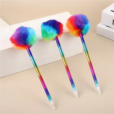 Cute Color Plush Ballpoint - Soft Gel Ink for Students & Kids, Cartoon Design, Durable, Fun Gift for Kids, 2PCS Set pens