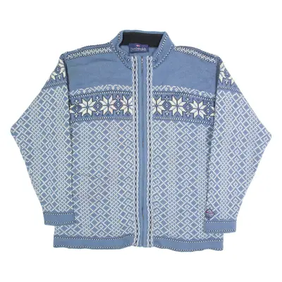 NORDSTRIKK Mens Icelandic Cardigan Blue High Neck 90s Wool L