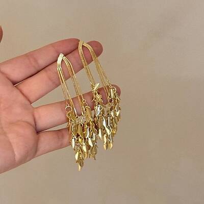 Alloy Leaf Tassel Dangle Stud Earrings for Women