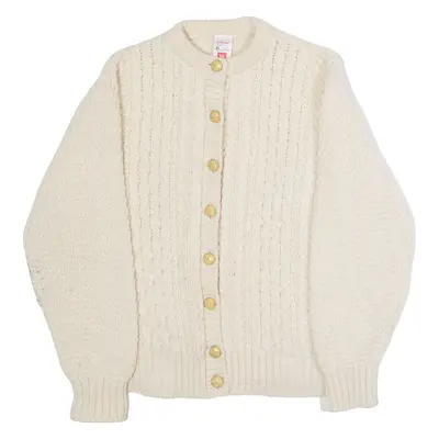 ST MICHAEL Womens Aran Cardigan Cream Crew Neck 90s Wool UK 16