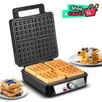 1200W Belgian Waffle Maker with Non-Stick Surfaces, Browning Control, Black, Stainless Steel, New