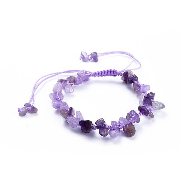 Adjustable Natural Amethyst Chip Beads Braided Bead Bracelets