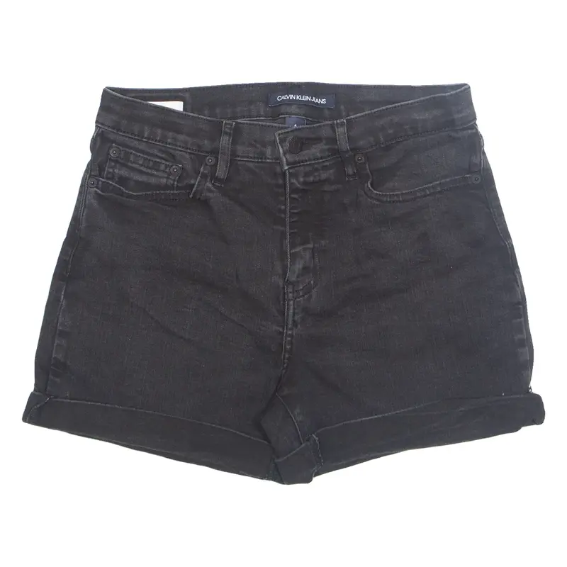 CALVIN KLEIN JEANS High Rise Cut Off Womens Denim Shorts Black UK 4 W28
