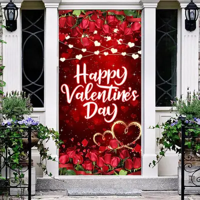 Romantic Rose Heart Light Valentines Day Door Cover - Aperturee