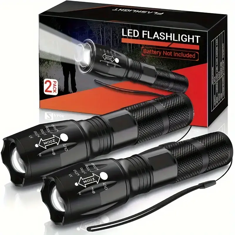 2 Pack Flashlights, Grade 5 Modes 3000 High Lumens Led Waterproof Handheld Flashlight for Camping Biking Hiking Outdoor Home ...