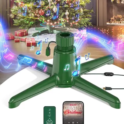 Musical Rotating Christmas Tree Stand, Up to 9ft 120 lb Artificial Christmas Tree, 360° Spinning Tree Stand with Remote Cont...