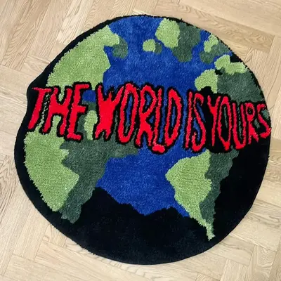 The World Is Yours Letter Pattern Round Rug, 1 Count Non-slip Soft Home Decor Floor Decorative Rugs, Multipurpose Use Decorat...