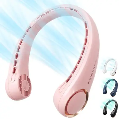 Neck Fan, USB Rechargeable Personal Fan with 3 Speeds Adjustable, Large Air Outlet, 360° Cooling, No Blade Design, No Hair T...