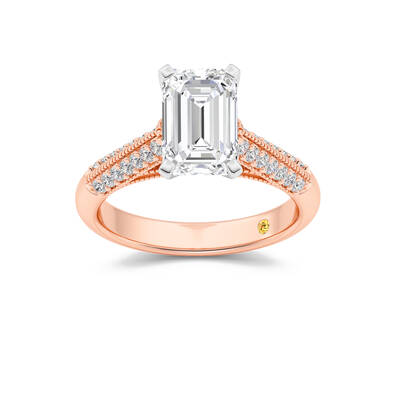 Storm Knife Edged Cathedral Emerald Cut Lab Grown Diamond Engagement Ring | 18K Rose Gold 3 3/4 CT. TW.