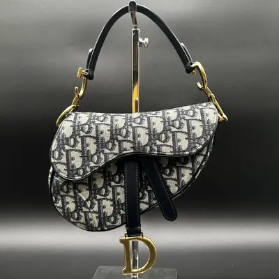 Pre-owned christian dior canvas saddle Navy Oblique Bag Mini for Women