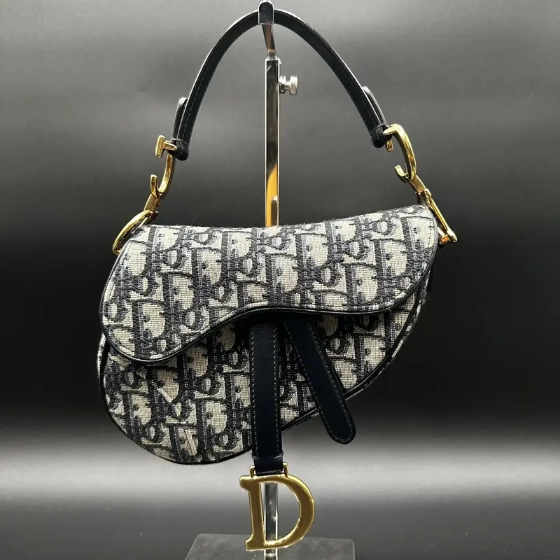 Pre-owned christian dior canvas saddle Navy Oblique Bag Mini for Women