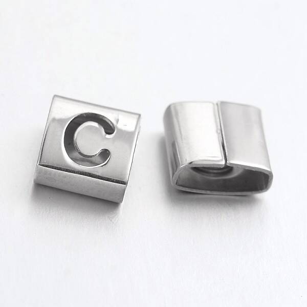 Tarnish Resistant Letter Style 201 Stainless Steel Square Slide Charms