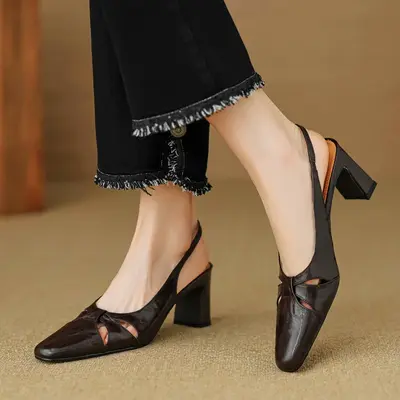 CHIKO Angie Square Toe Block Heels Slingback Shoes