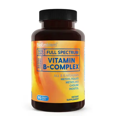BioEmblem Vitamin B-Complex - All 8 Active Forms with Methyl Folate, Methyl B12, B6, Biotin Plus Choline Inositol, Supports E...