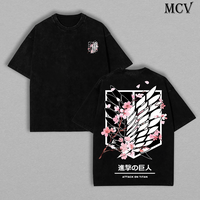 Attack On Titan Anime Unisex Tee | Wings Of Freedom AOT Shirts - Eren Acid Wash Shirt Graphic Tee Casual Menswear Soft Top Sw...