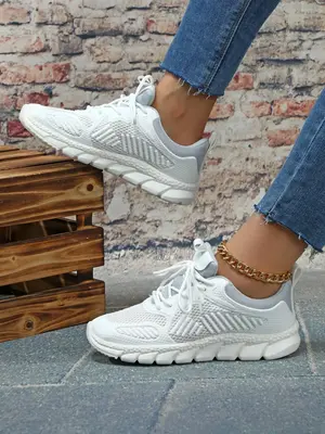 Women's Summer Colorblock Mesh Trainers, Lightweight Breathable Comfortable Sports Running Footwear, Casual Plain Lace-up Low...