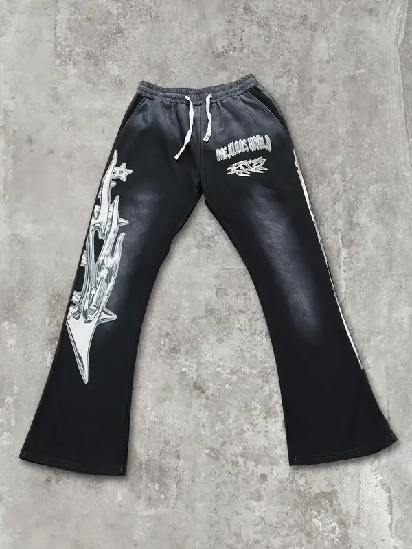 Men's Regular Fit Graphic Print Drawstring Waist Sweatpants, Street Fashion Casual Pocket Trousers for Daily Wear, Men's Bott...