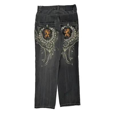 Embroidered Lion Crest Unbranded Jeans - 32W 32L Black Cotton Blend