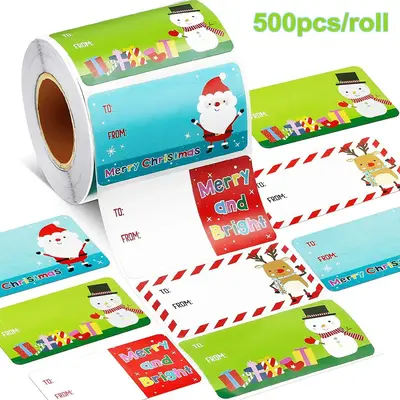 Cartoon Pattern Stickers, 500pcs/roll Gift Name Tag Sticker, Holiday Gift Decor Label Sticker, Home Decor Collection, School ...