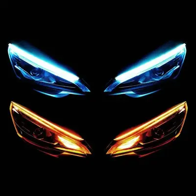 Car Headlight LED Decorative Light, Dual Color LED Streamer Turn Signal Light, Auto Exterior Decorative Light, Universal Car ...