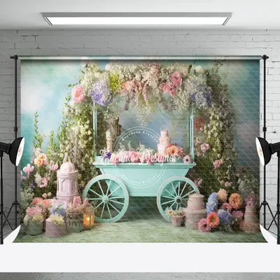 Cyan Cart Leaf Floral Spring Backdrop For Photo - Aperturee
