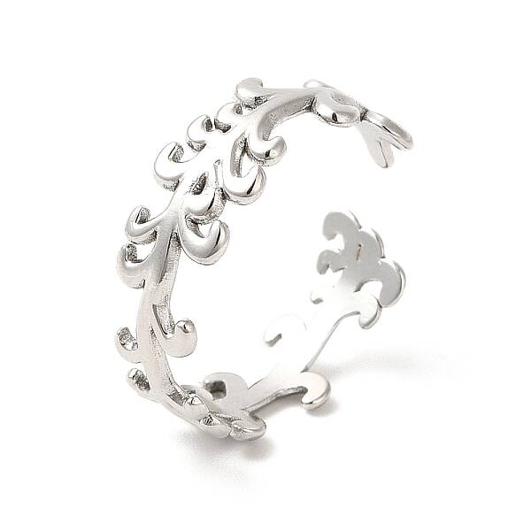 Non-Tarnish 304 Stainless Steel Leafy Branch Open Cuff Ring for Women