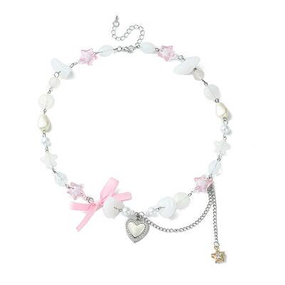 Alloy Heart Pendant Necklace with Bowknot