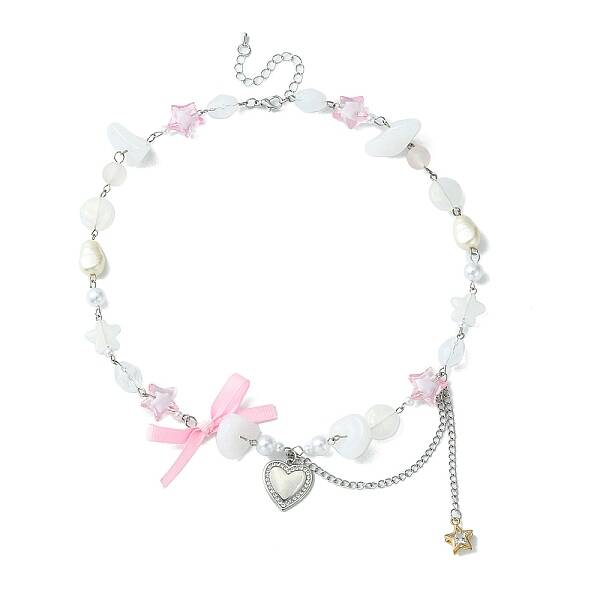 Alloy Heart Pendant Necklace with Bowknot