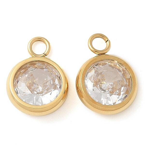 304 Stainless Steel Clear Cubic Zirconia Charms