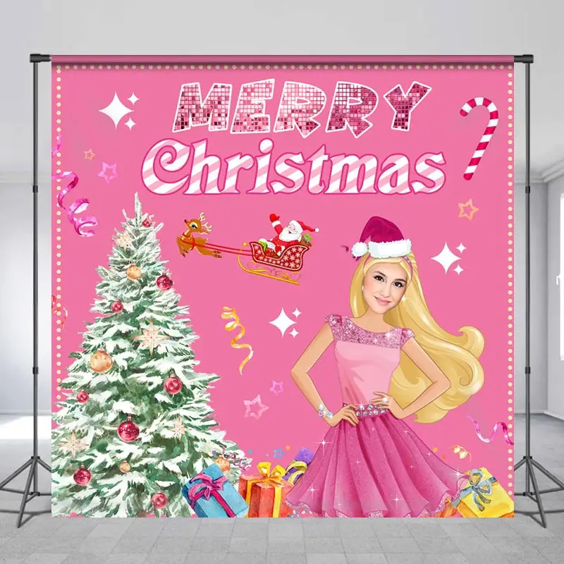 Customized Photo Xmas Tree Pink Christmas Backdrop - Aperturee