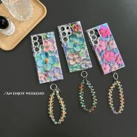 Blue Flower Oil Painting Green Purple Flower Fashion Phone case For S25 Ultra/S24/S23/S22 Plus phone case Fall Resistant phon...