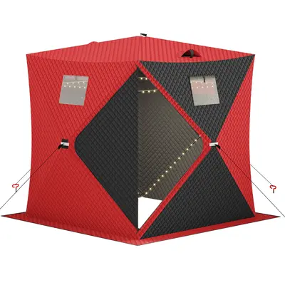 Garvee Insulated Pop-Up Ice Fishing Shelter – 2-3 Person Portable Winter Tent with Windows, Zippered Door, Integrated Light...