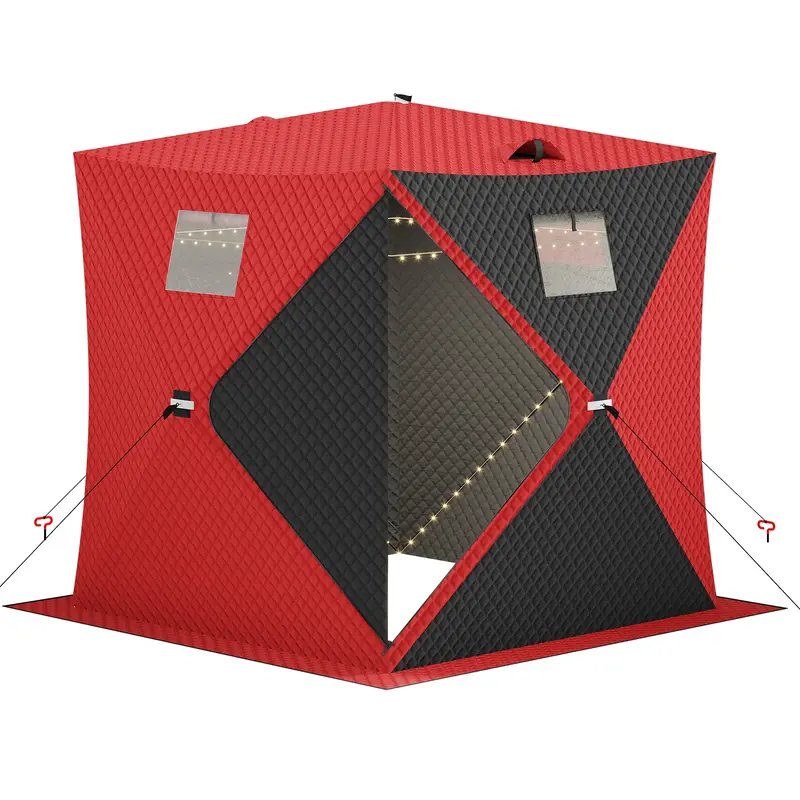 Garvee Insulated Pop-Up Ice Fishing Shelter – 2-3 Person Portable Winter Tent with Windows, Zippered Door, Integrated Light...