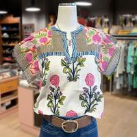 Cherrybetty Mixed Floral Print Split Neck Top Womenswear Bottoms Fashion Blouse  Shirts Casual women's summer outfits going t...