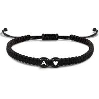 26 Letters & Heart Design Unisex Braided Drawstring Bracelet - Black Beaded Accessory for Women and Men - Adjustable Clasp fo...