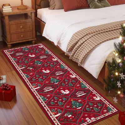 Garvee Christmas Runner Rug 2x6 Red - Non Slip, Washable - Polyester, Low Pile, Stain Resistant - Indoor Hallway, Kitchen, Be...
