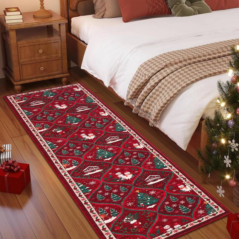Garvee Christmas Runner Rug 2x6 Red - Non Slip, Washable - Polyester, Low Pile, Stain Resistant - Indoor Hallway, Kitchen, Be...