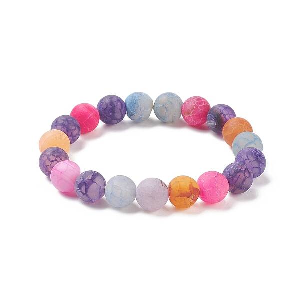 Natural Weathered Agate(Dyed) Round Beaded Stretch Bracelet