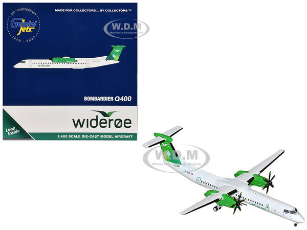 Bombardier Q400 Commercial Aircraft Wideroe (LN-WDM) White with Green Tail 1/400 Diecast Model Airplane by GeminiJets