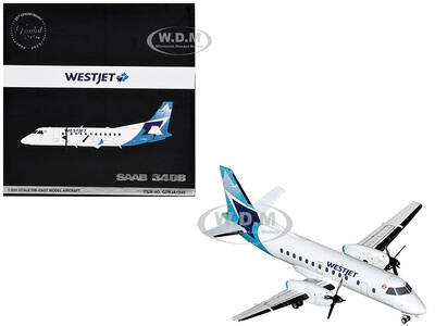 Saab 340B Commercial Aircraft WestJet (C-GOIA) White with Blue Stripes and Tail Gemini 200 Series 1/200 Diecast Model Airplan...