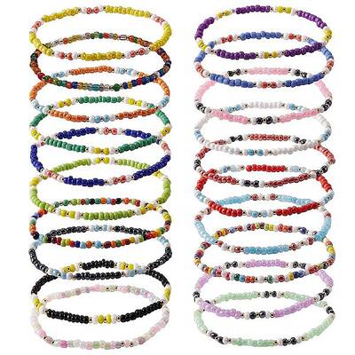 Candy Color Glass Seed Beads Stretch Anklets Set for Girl Women